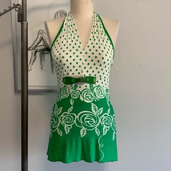 Tops - Vintage Vanilla Ice Polka Dot and Floral Halter